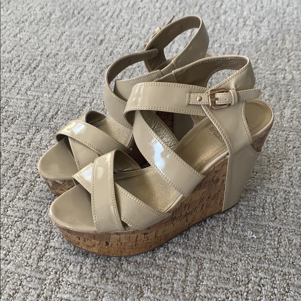 Strappy cork platform heel